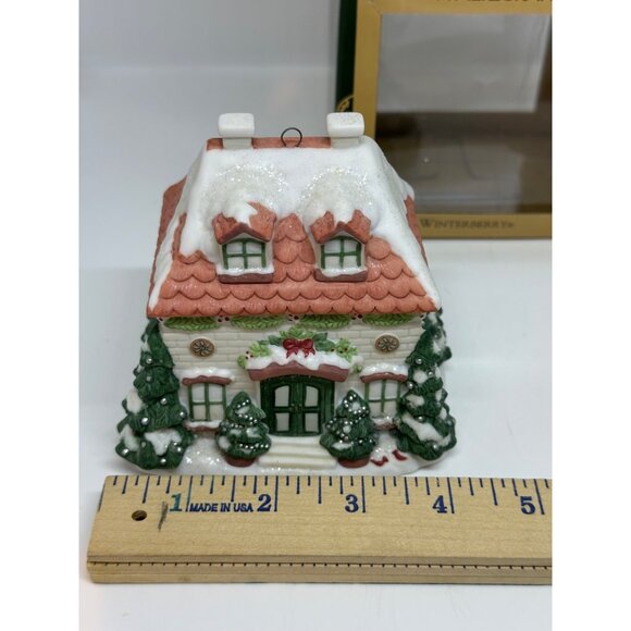 Pfaltzgraff Winterberry House Bell 2001Ornament Snowy Christmas Decor In Box 4" - Picture 6 of 9